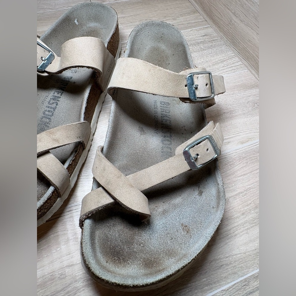 Birkenstock Mayari Size 37 Women’s Nubuck Cream Sandals White Sole Regular Width - Picture 8 of 12